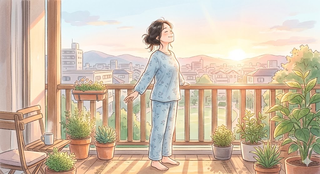 今夜からできる、朝の不調を軽くする５つの方法のイラスト