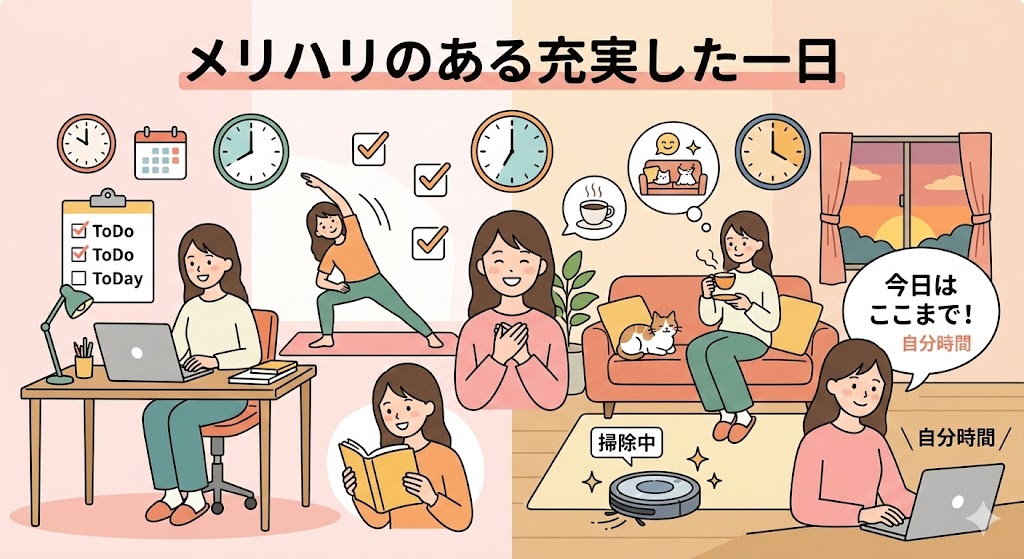 気づくと時間がなくなる人が見直してよかった小さな習慣5つのイラスト